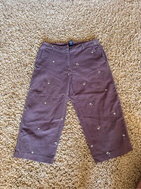 Briggs NY Palm Tree Embroidered Capri Pants Brown Stretch Petite 8P